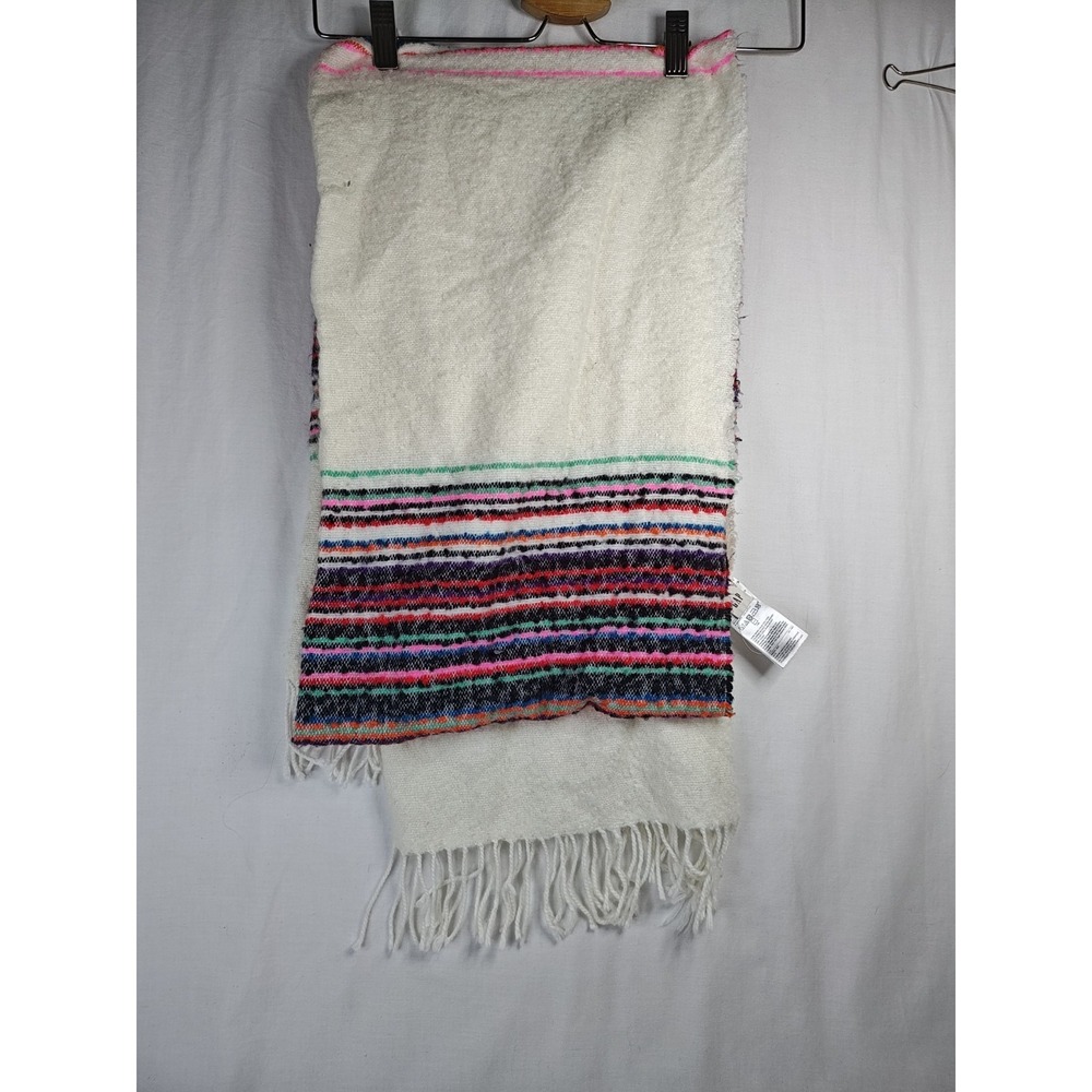 GAP Scarf Shawl White Pink Stipe Fringe 80 x 24‎ Model Blend Blanket Wrap OS